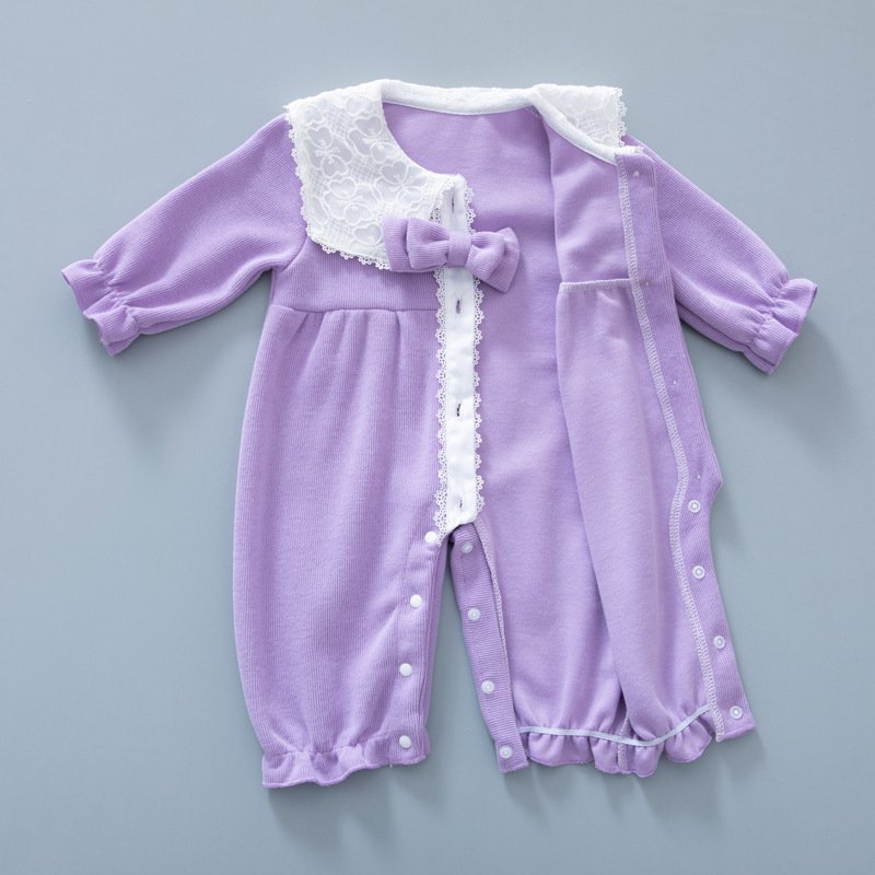 Wholesale newborn Baby girls sweet jumpsuit long sleeves lace embroidery rompers with hat for babies