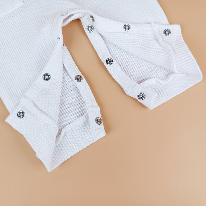 Pinuotu Baby Romper Custom Waffle Pearl White Toddlers Rompers Playsuit Large Front Pocket Breathable Kids Clothing Jumpsuit