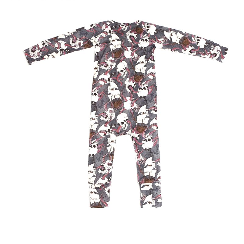 organic baby halloween romper Printed Zip Jumpsuit wholesale organic cotton Toddler two way zip sleepsuit halloween fall romper