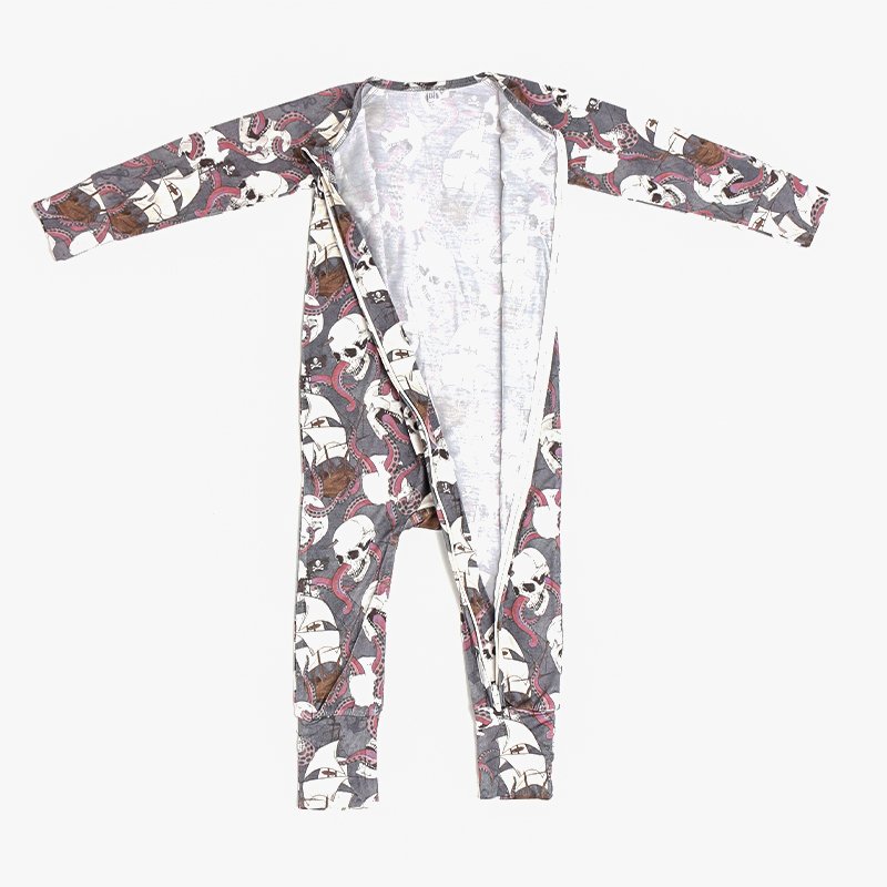 organic baby halloween romper Printed Zip Jumpsuit wholesale organic cotton Toddler two way zip sleepsuit halloween fall romper