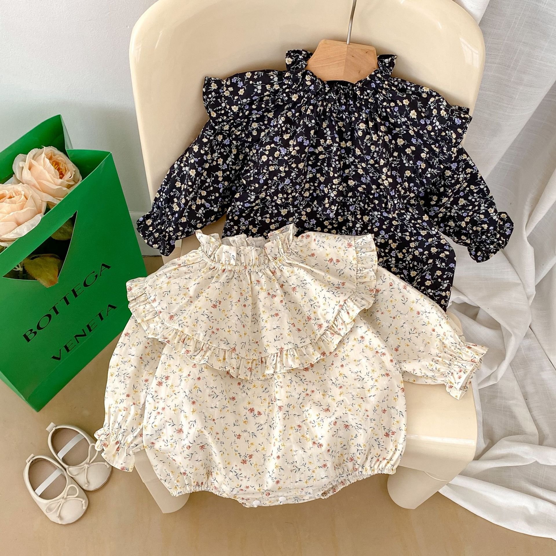 Spring and Autumn Newborn Flower Bodysuit Standing Neck Infant Long Sleeve Romper Fashion Baby Girl Clothes