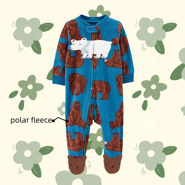 Unisex White Baby Romper Sleepsuit Floral Pattern Cotton Sweater-Romper with Zipper Closure ODM Supply for Clothing