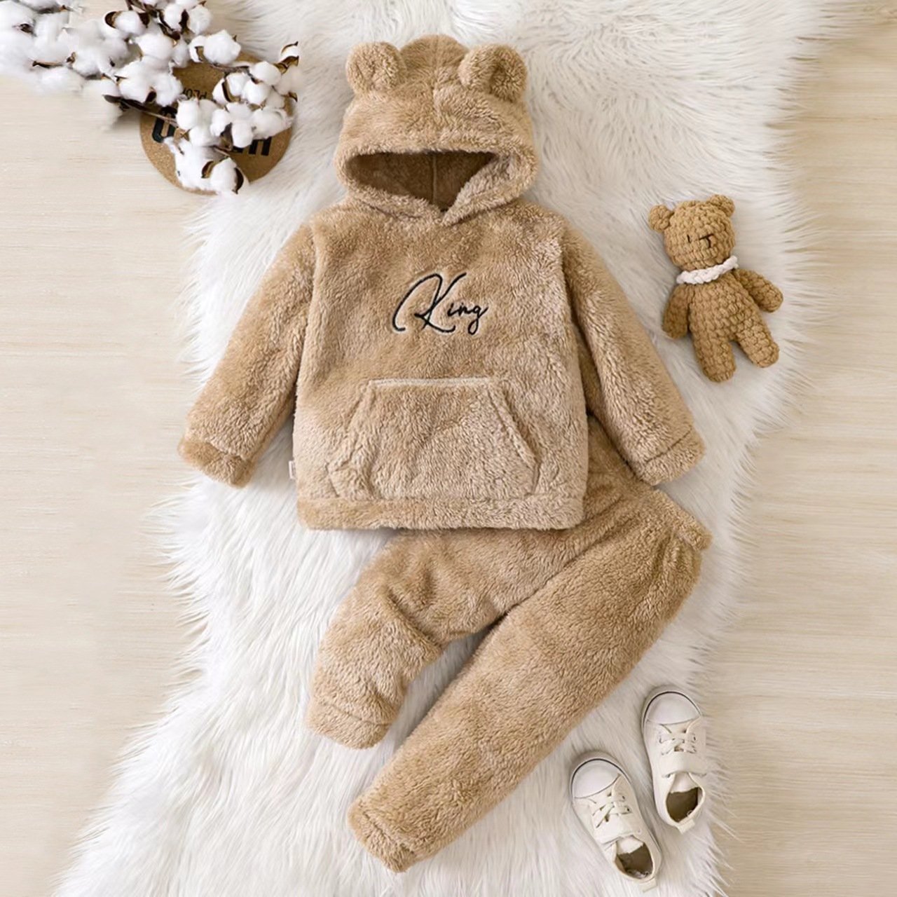 Infant Boys Full Sleeve Hooded Velvet Jumpsuit 0-24months Loose Overalls Cute Newborn Baby Rompers