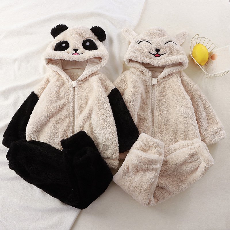 Children's new autumn and winter flannel hooded home clothes set cute children's pajamas boys and girls Clothes Sleepwear Suit