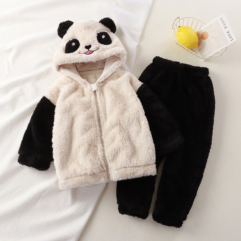 Children's new autumn and winter flannel hooded home clothes set cute children's pajamas boys and girls Clothes Sleepwear Suit