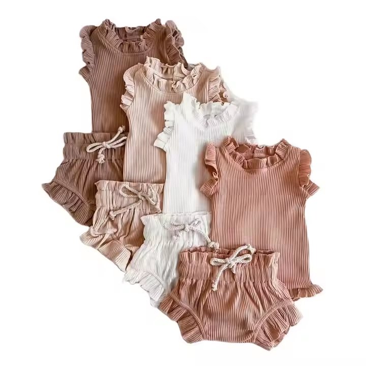 Newborn Summer Baby Girls Bodysuit Sleeveless Onesie Cotton Solid Ribbed Baby Romper
