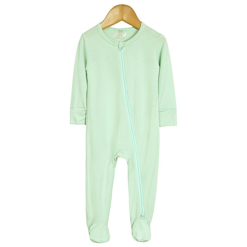 Hot selling solid color new born baby rompers Foot wraps and zippers baby bamboo romper Protect baby skin winter
