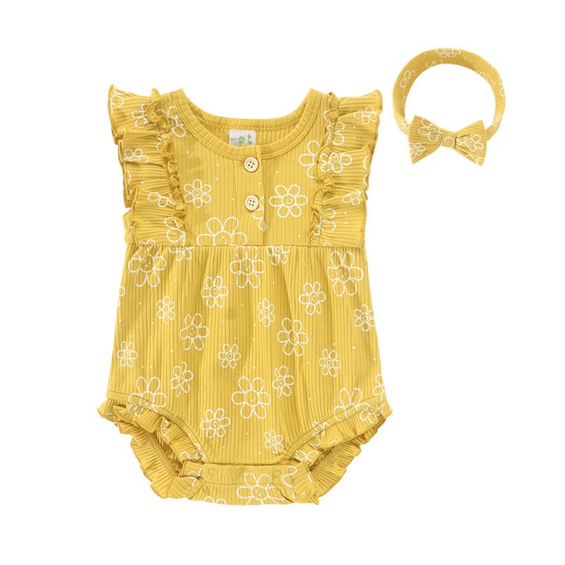 Summer Girl Birthday Party Romper 2-Piece Sets Newborn Baby Onesie +Baby Headband Infant Cotton Bodysuit