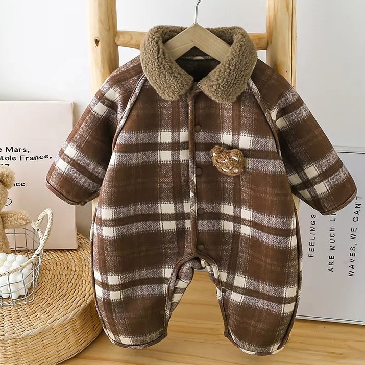Wholesale 2024 Plaid Winter Heavy Baby Rompers