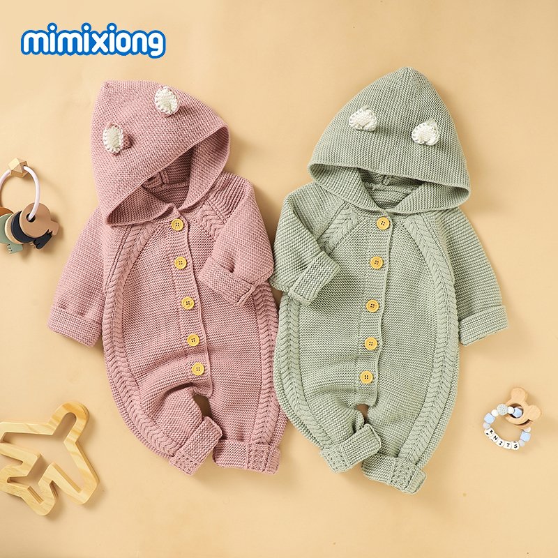 Fast Shipping Mimixiong Knitted Newborn Baby Rompers Clothing Jumpsuits Babies Clothes Toddler Hoodie Rompers Onesies Sweaters