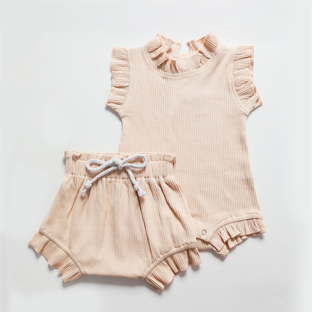 new style summer Cotton Infant Lotus leaf pants Romper set baby clothing set top+pant for newborn Baby Girls