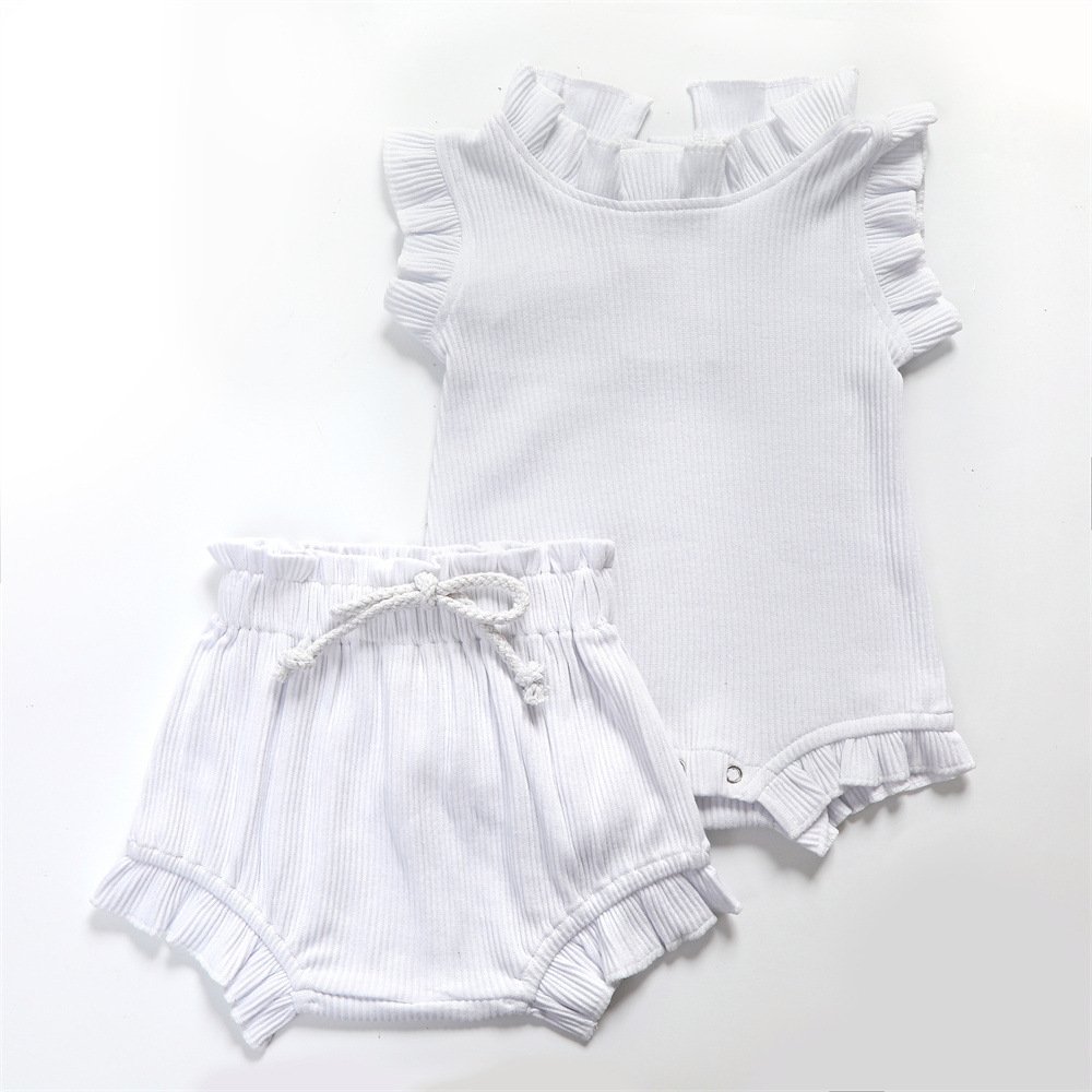 new style summer Cotton Infant Lotus leaf pants Romper set baby clothing set top+pant for newborn Baby Girls