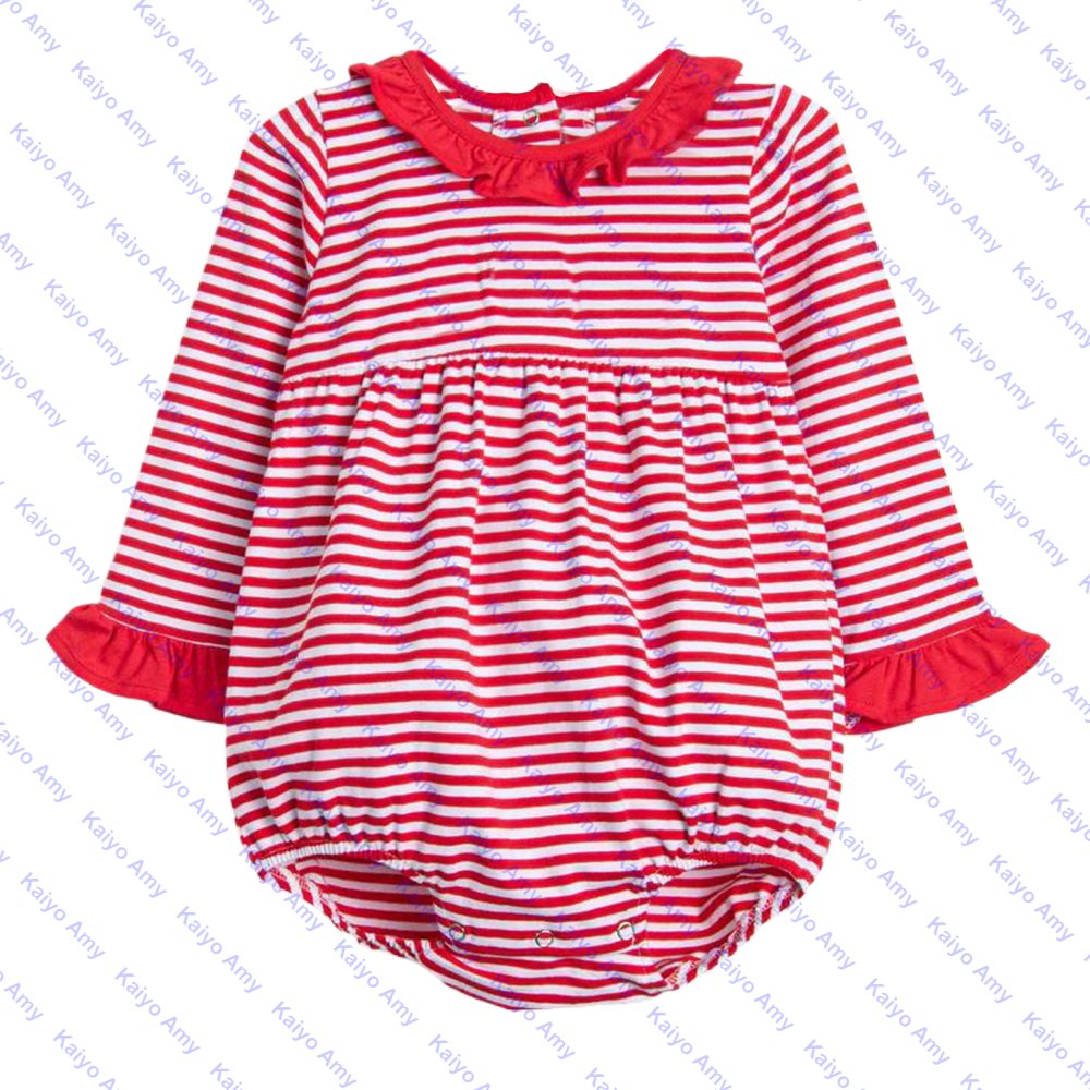 Christmas red stripe kids girls clothing sets ruffle long sleeve sister matching baby bubble romper wholesale