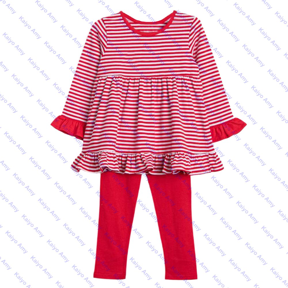 Christmas red stripe kids girls clothing sets ruffle long sleeve sister matching baby bubble romper wholesale