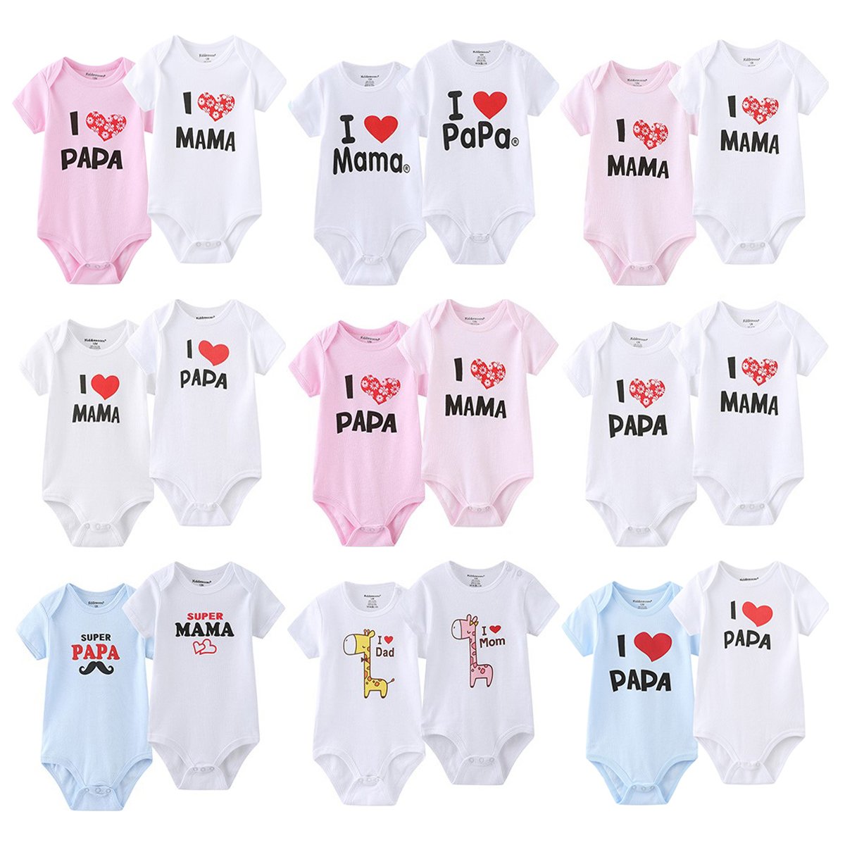 Newborn baby summer 2pcs baby clothes clothing romper onesie bodysuits i love mama i love papa