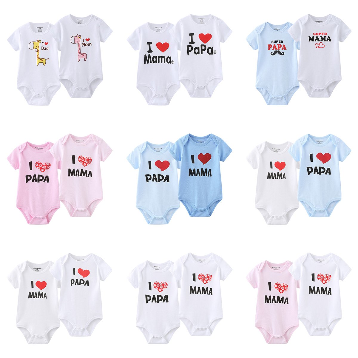 Newborn baby summer 2pcs baby clothes clothing romper onesie bodysuits i love mama i love papa