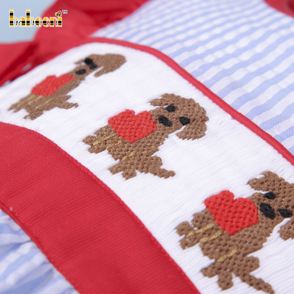 Dogs hand smocked baby bubble OEM ODM baby smocked romper wholesale manufacturer - BB2825