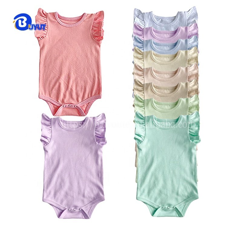 Factory custom Flutter sleeves baggy infant bubble rompers 100% Polyester blank onesie summer for babies