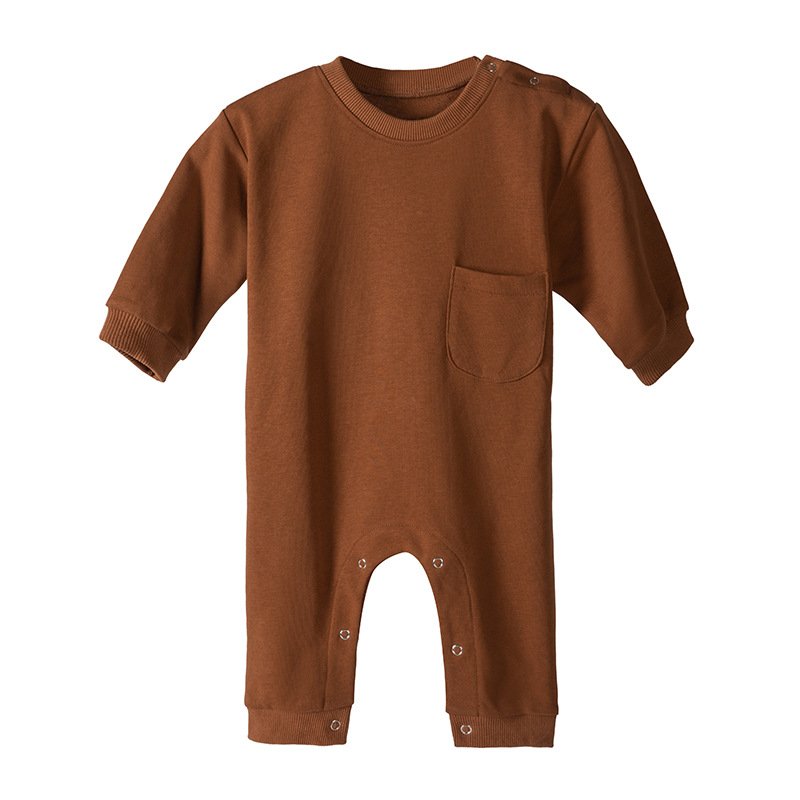 Wholesale New Autumn Cotton Solid Toddlers Boys Girls Crawl Suit Bodysuits Newborn Baby Rompers With Pocket