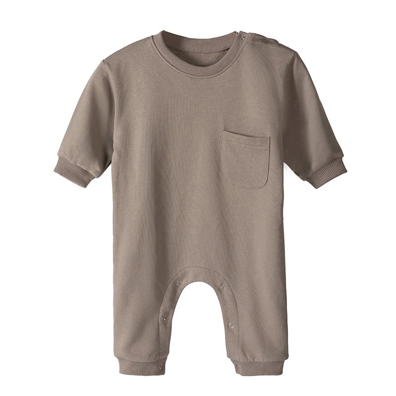 Wholesale New Autumn Cotton Solid Toddlers Boys Girls Crawl Suit Bodysuits Newborn Baby Rompers With Pocket