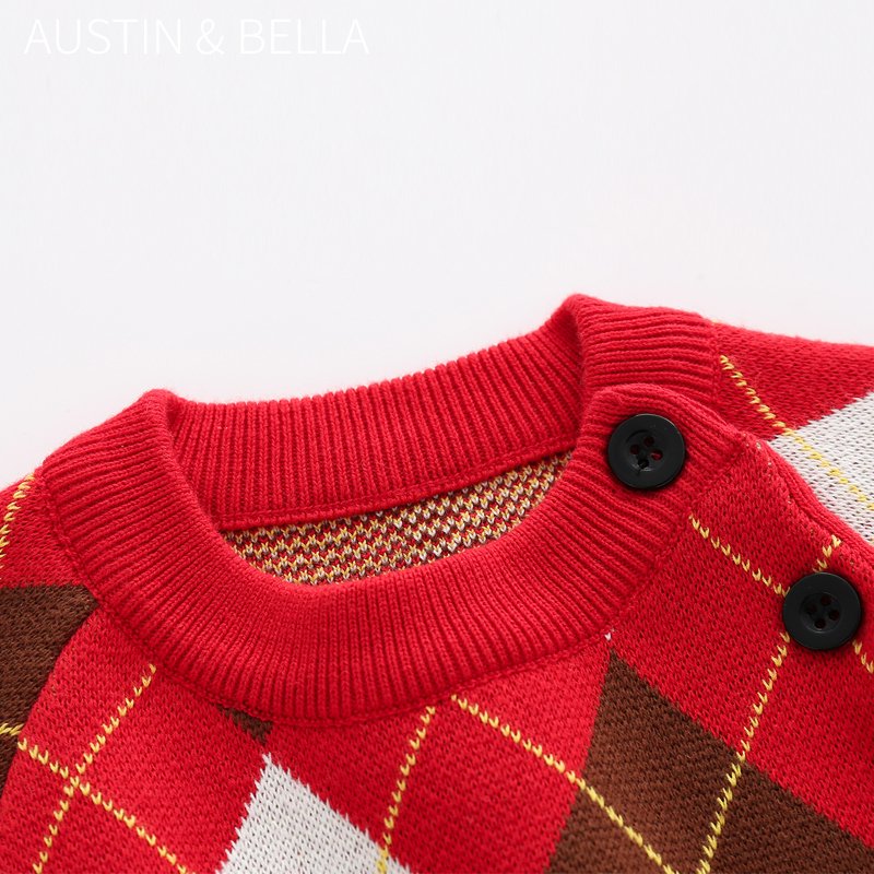 AustinBella/wholesale boutique high quality baby boys' long sleeve winter rompers sweater romper knitted 100% cotton 6611