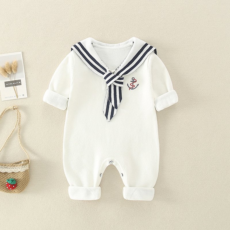 Toddlers Uniform Clothing Baby Rompers Baby Girls Baby Boys White Sailor Jumpsuit