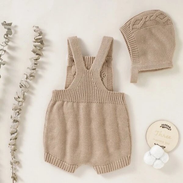 Manufacturers Baby Cable Knit Overall Organic Cotton Knit Baby Romper With Hat