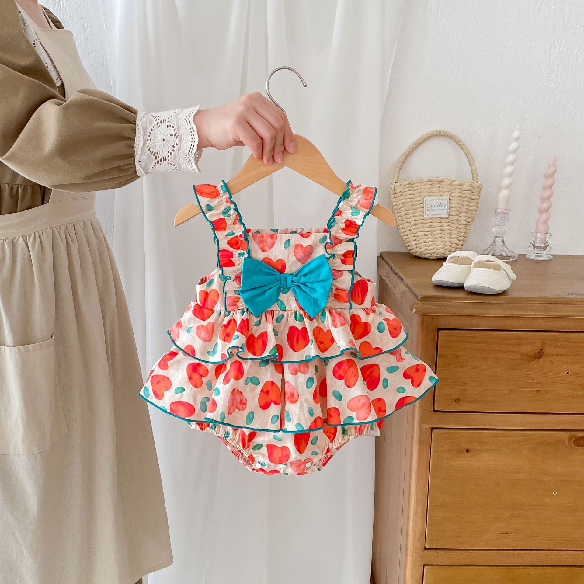 Vacation Style Toddler 100% Cotton Baby Dresses Clothing Summer Newborn Baby Blue Bow Love Print Cotton Baby Romper