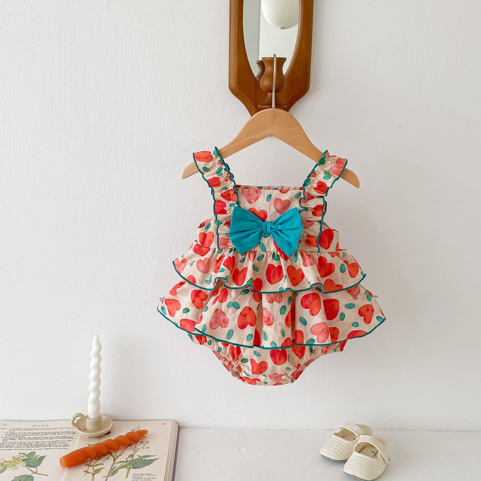 Vacation Style Toddler 100% Cotton Baby Dresses Clothing Summer Newborn Baby Blue Bow Love Print Cotton Baby Romper