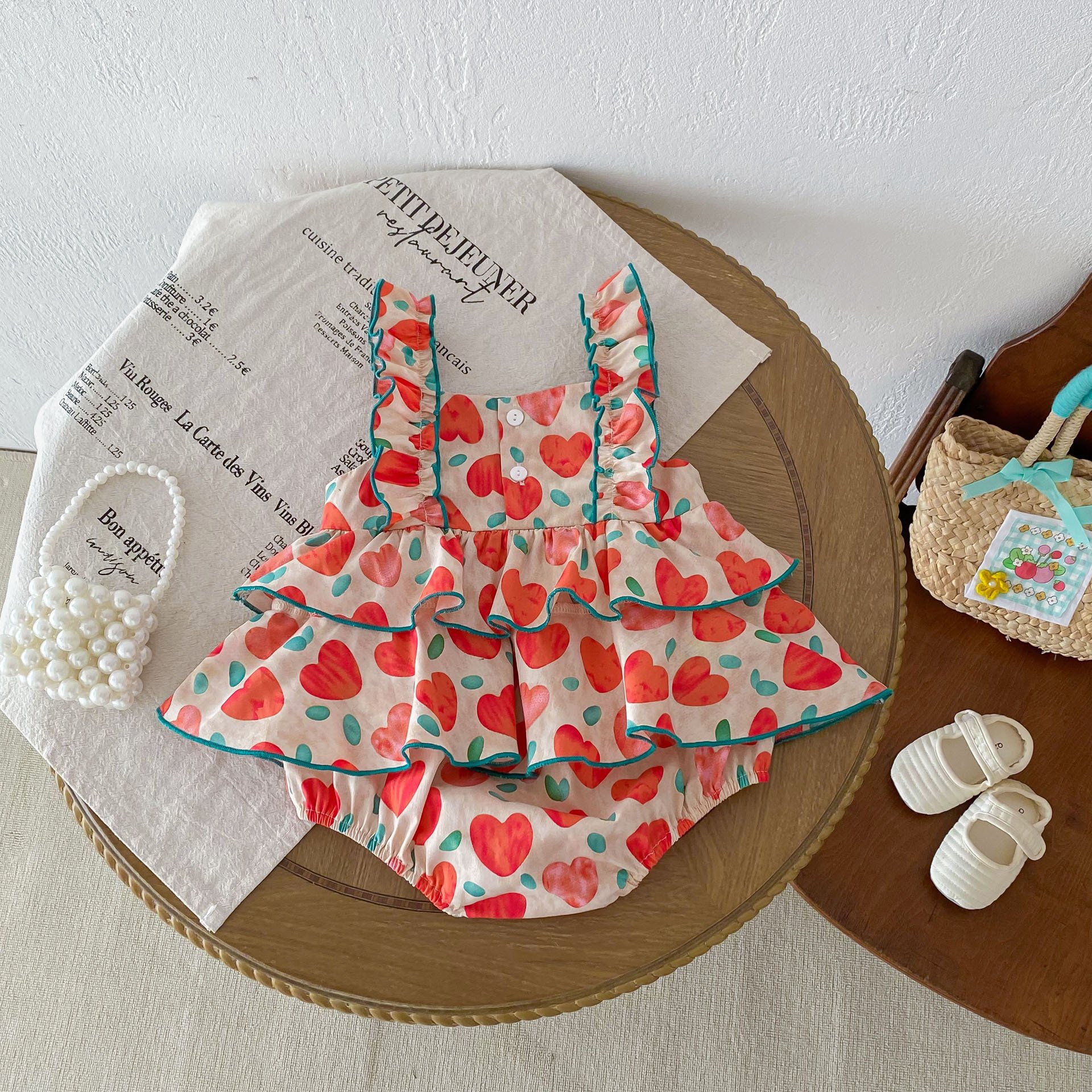 Vacation Style Toddler 100% Cotton Baby Dresses Clothing Summer Newborn Baby Blue Bow Love Print Cotton Baby Romper