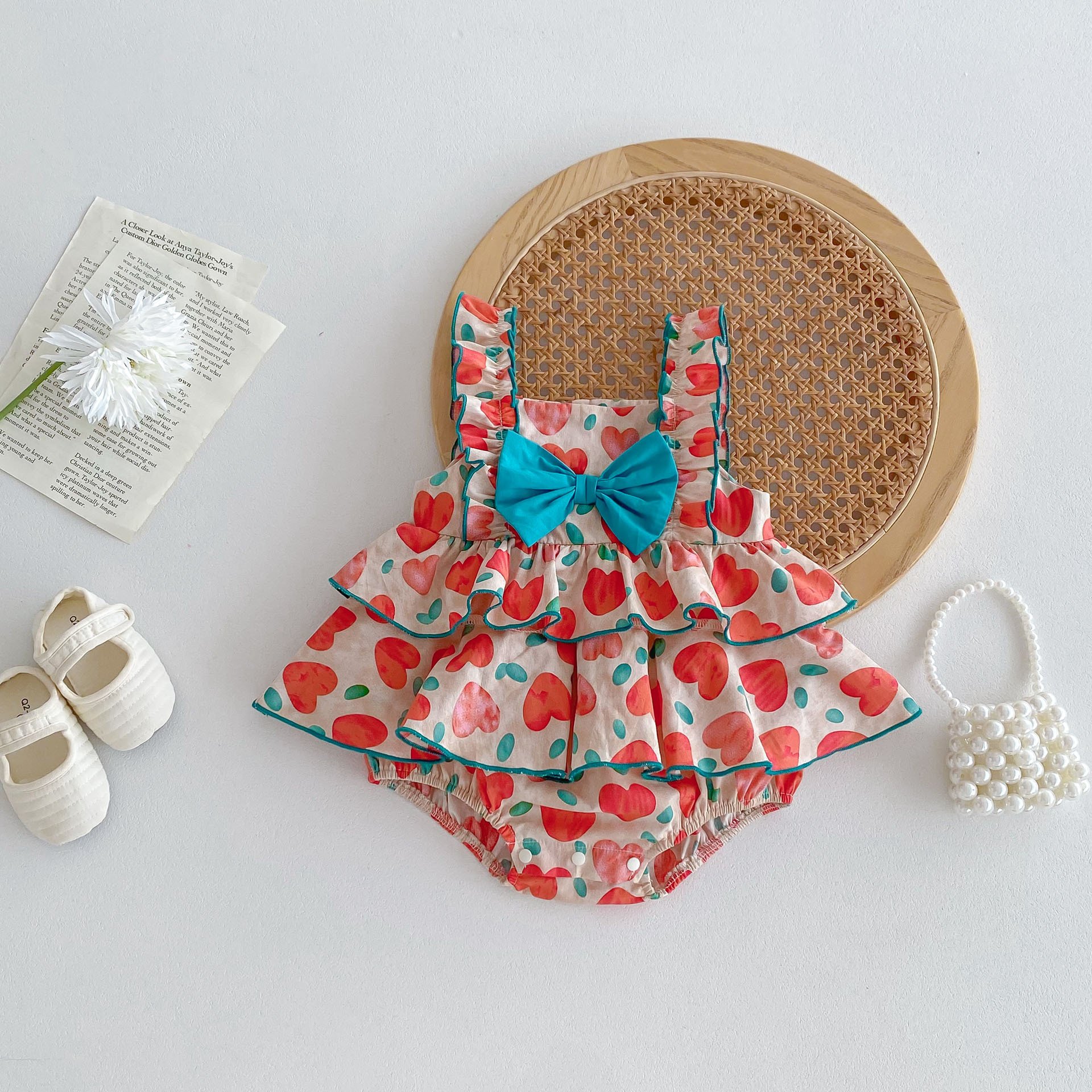Vacation Style Toddler 100% Cotton Baby Dresses Clothing Summer Newborn Baby Blue Bow Love Print Cotton Baby Romper
