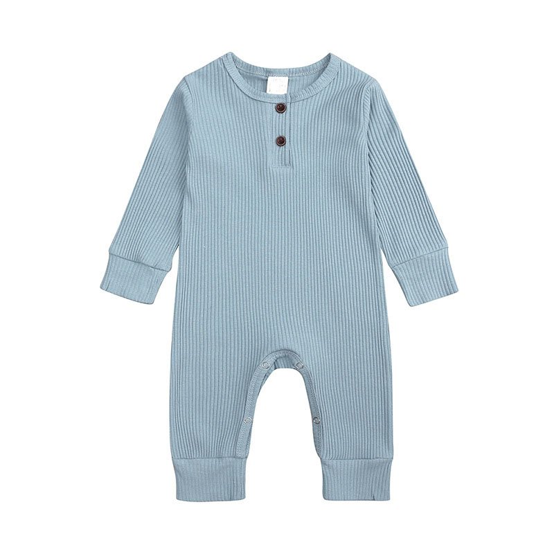 Newborn Baby Girl Clothes Long Sleeve Bodysuit Button Baby Romper Round Collar Jumpsuit