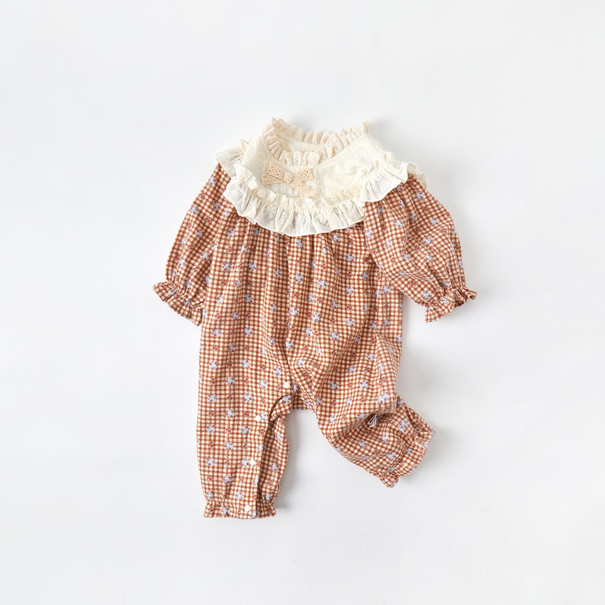 Wholesale 2024 Autumn Baby Clothing Korean Fashion Floral Plaid Long-Sleeved Cotton Baby Rompers