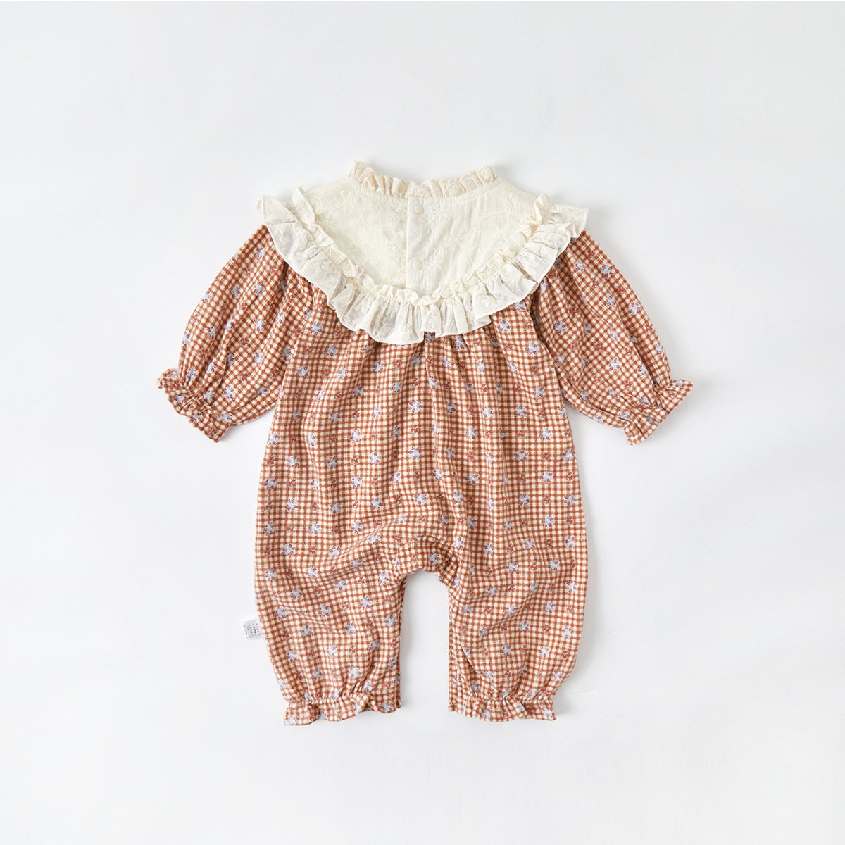 Wholesale 2024 Autumn Baby Clothing Korean Fashion Floral Plaid Long-Sleeved Cotton Baby Rompers