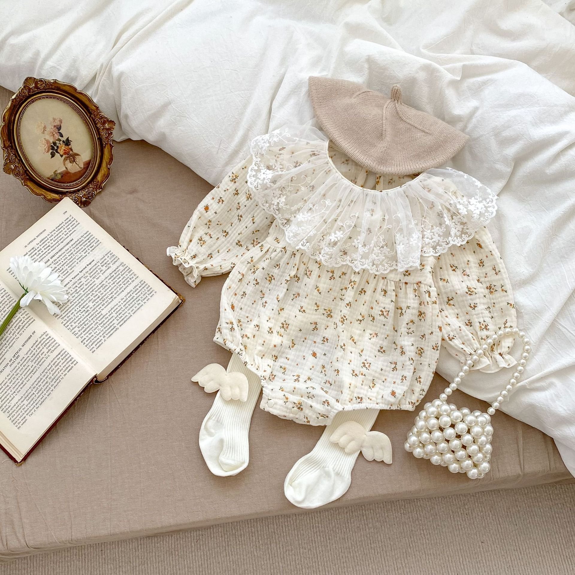 Spring Autumn Infant Kids Baby Girls Long Sleeve Lace Collar Floral Jumpsuit Newborn Baby Clothes Rompers