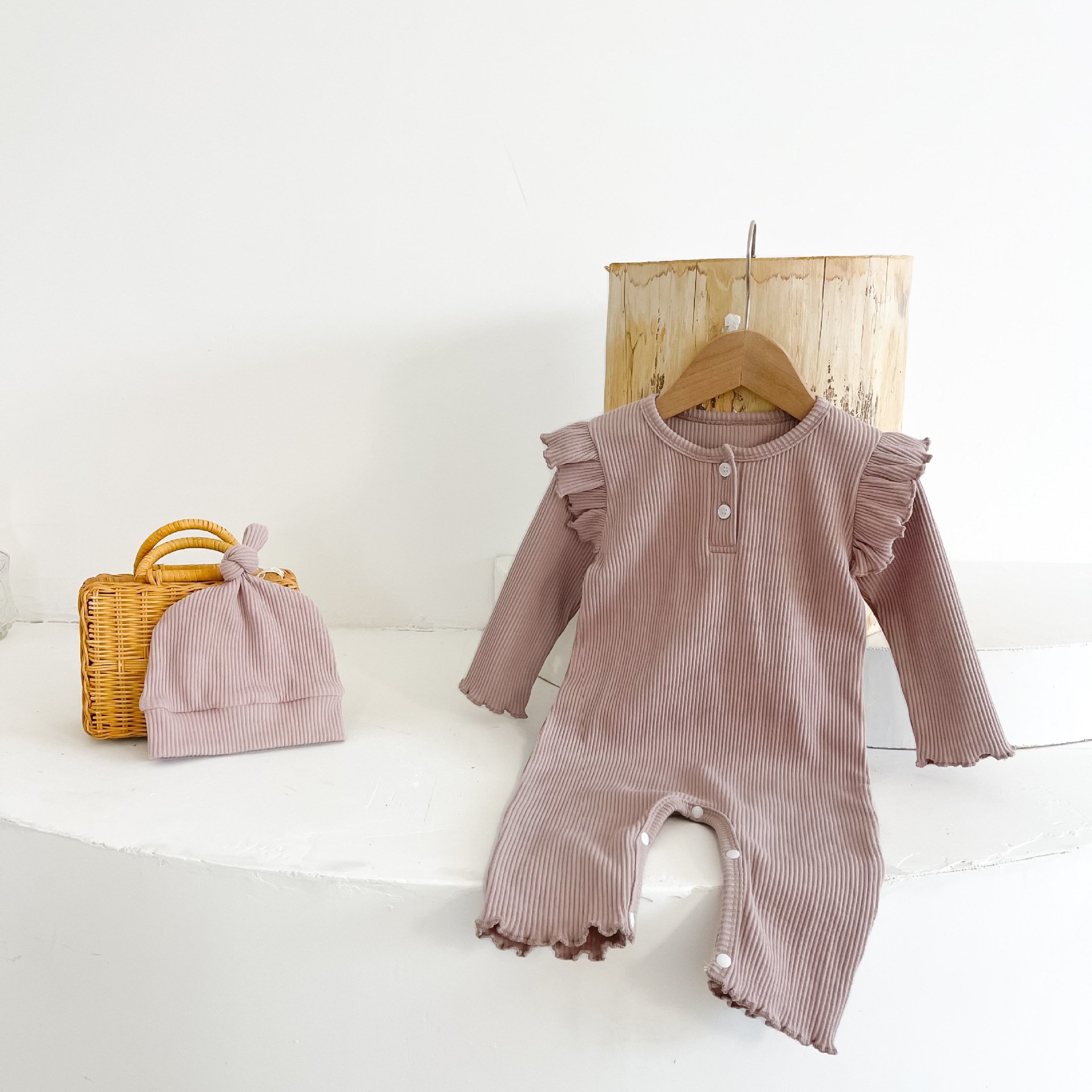 New Boutique Toddlers Clothes Baby Flutter Sleeve Jumpsuit Infant Solid Clothing Cotton Ribbed Baby Romper
