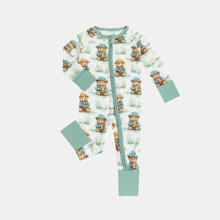 Organic Bamboo Baby Bodysuit Long Sleeve Soft Newborn Toddler Zip Bodysuit Clothes With Digital Print