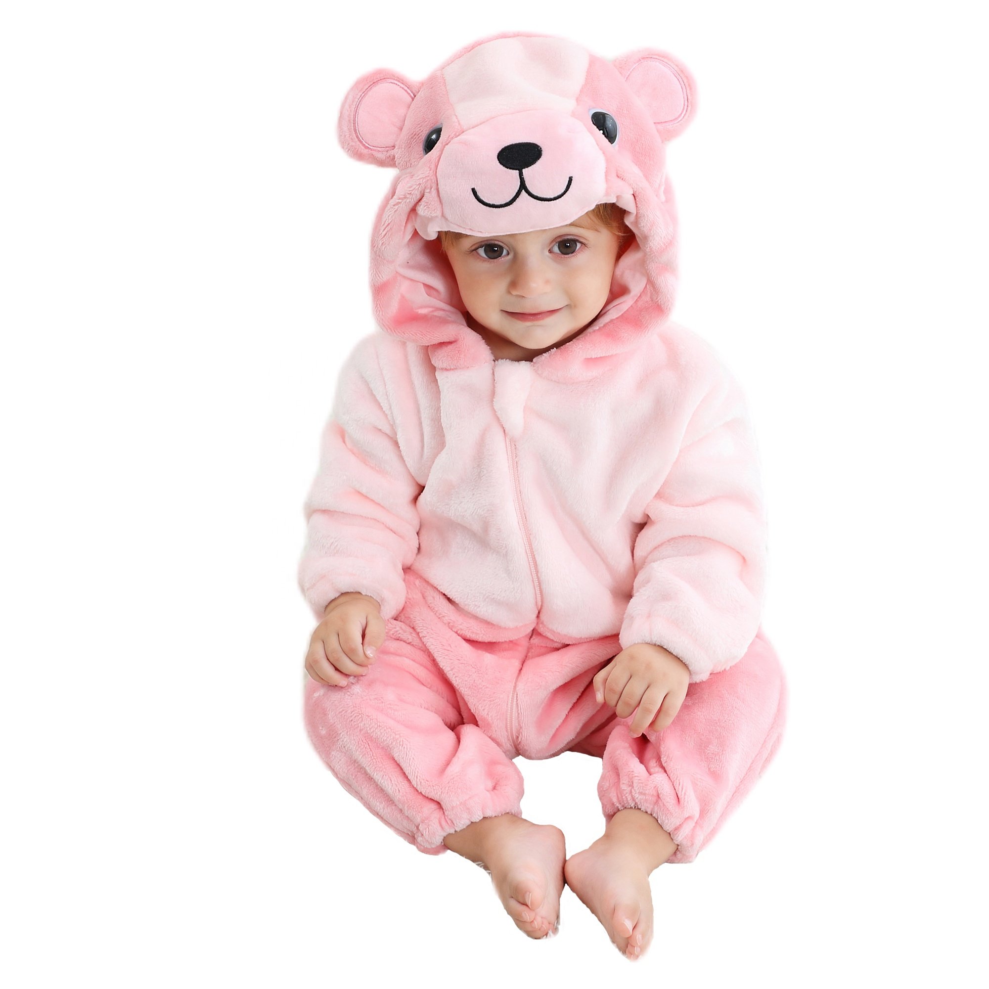 Michley Wholesale Unisex Baby Rompers Cartoon Pink Bear Animal body suits Fit Spring Autumn Winter Flannel OEM ODM