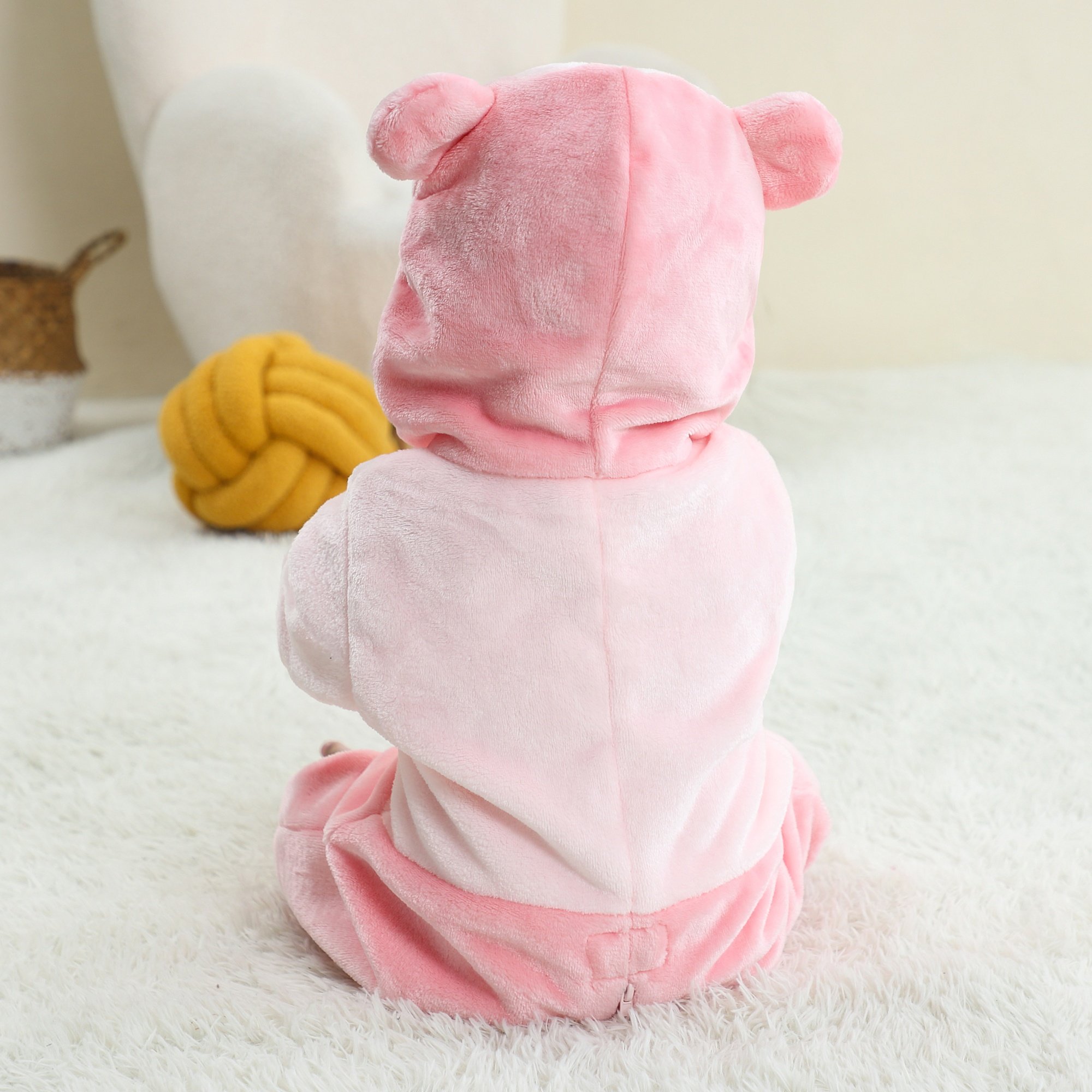 Michley Wholesale Unisex Baby Rompers Cartoon Pink Bear Animal body suits Fit Spring Autumn Winter Flannel OEM ODM