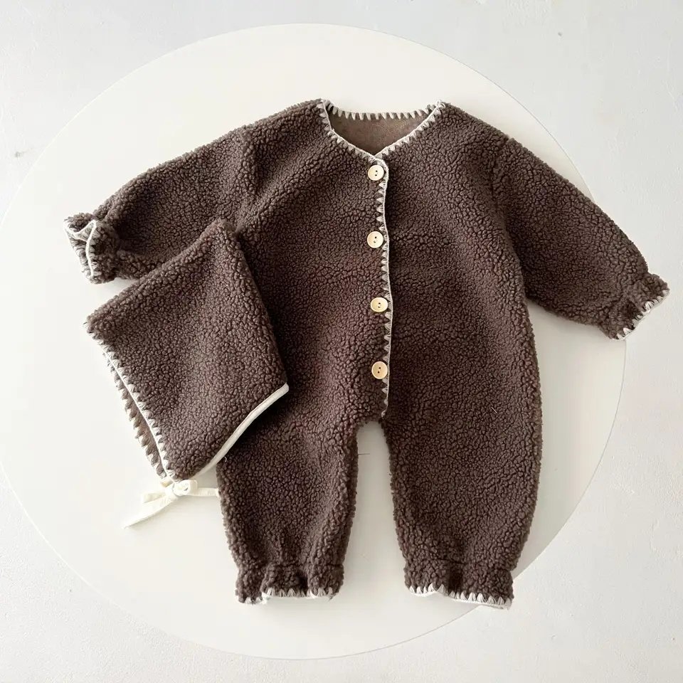 Top Selling Winter Autumn Cotton Sherpa Solid Color Baby Romper Long Sleeve Plain Baby Knit Sweater Romper