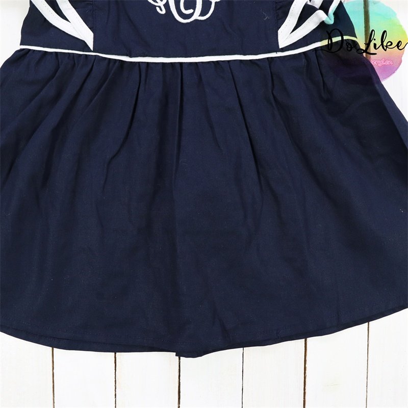 Embroidery flutter sleeve baby rompers spring custom fabric children clothing hot selling solid navy girls romper clothes