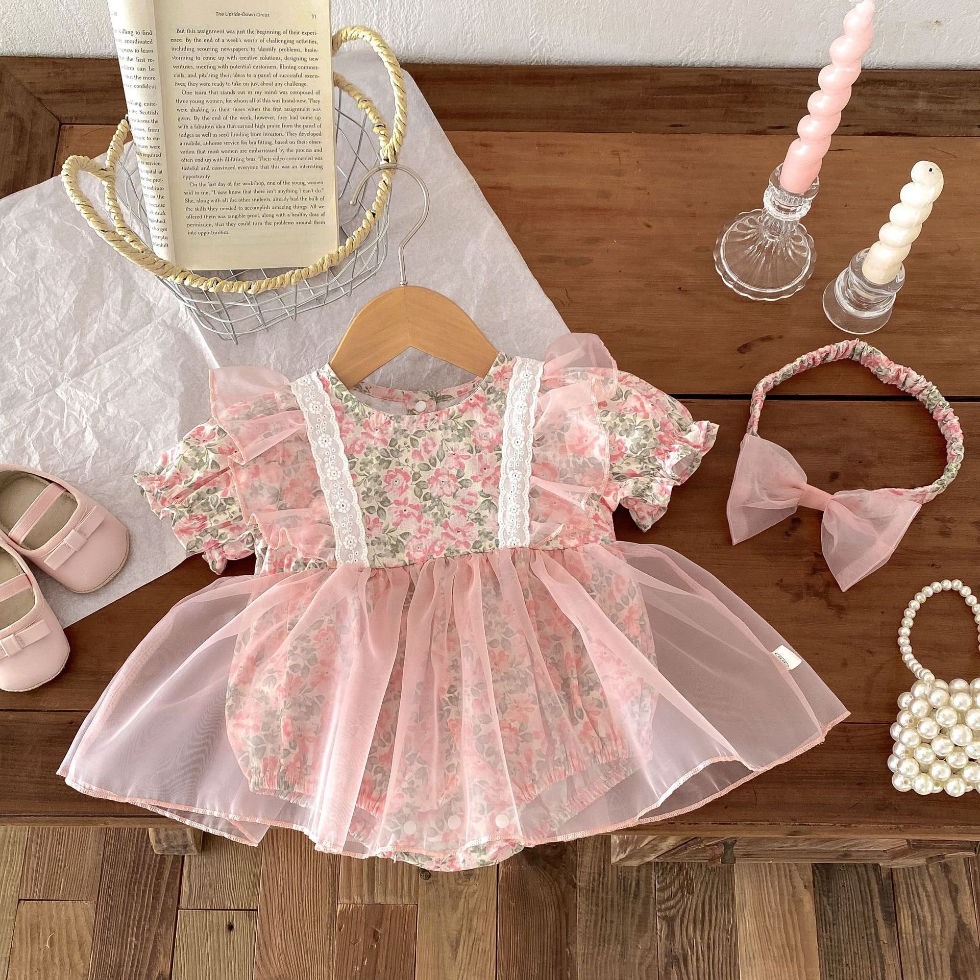 Wholesale 2024 Summer Baby Clothing Fashion Mesh Floral Long Sleeve Cotton Baby Rompers
