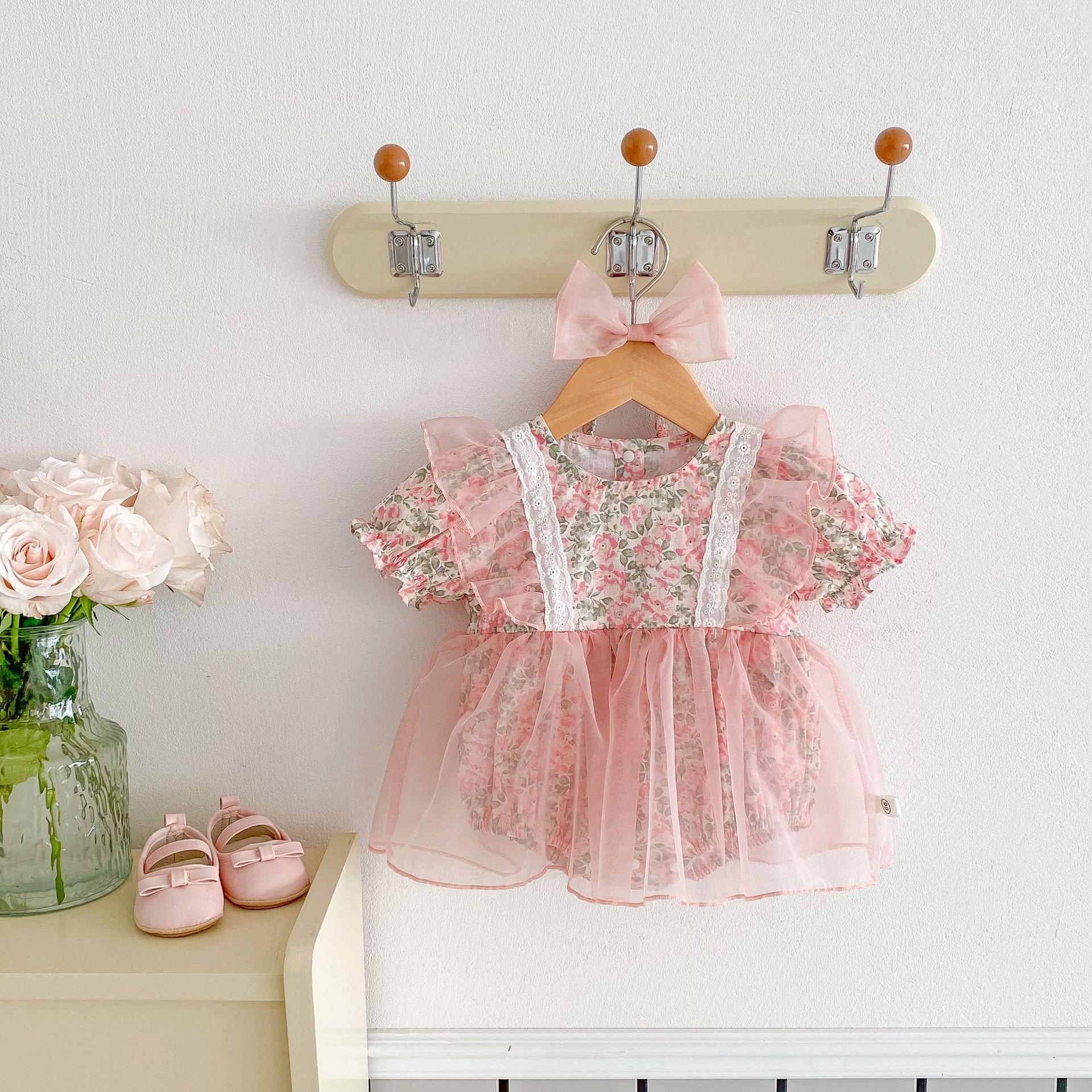 Wholesale 2024 Summer Baby Clothing Fashion Mesh Floral Long Sleeve Cotton Baby Rompers