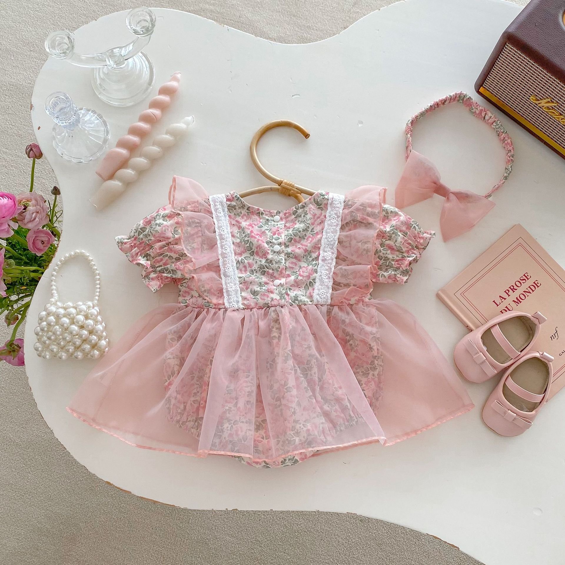 Wholesale 2024 Summer Baby Clothing Fashion Mesh Floral Long Sleeve Cotton Baby Rompers