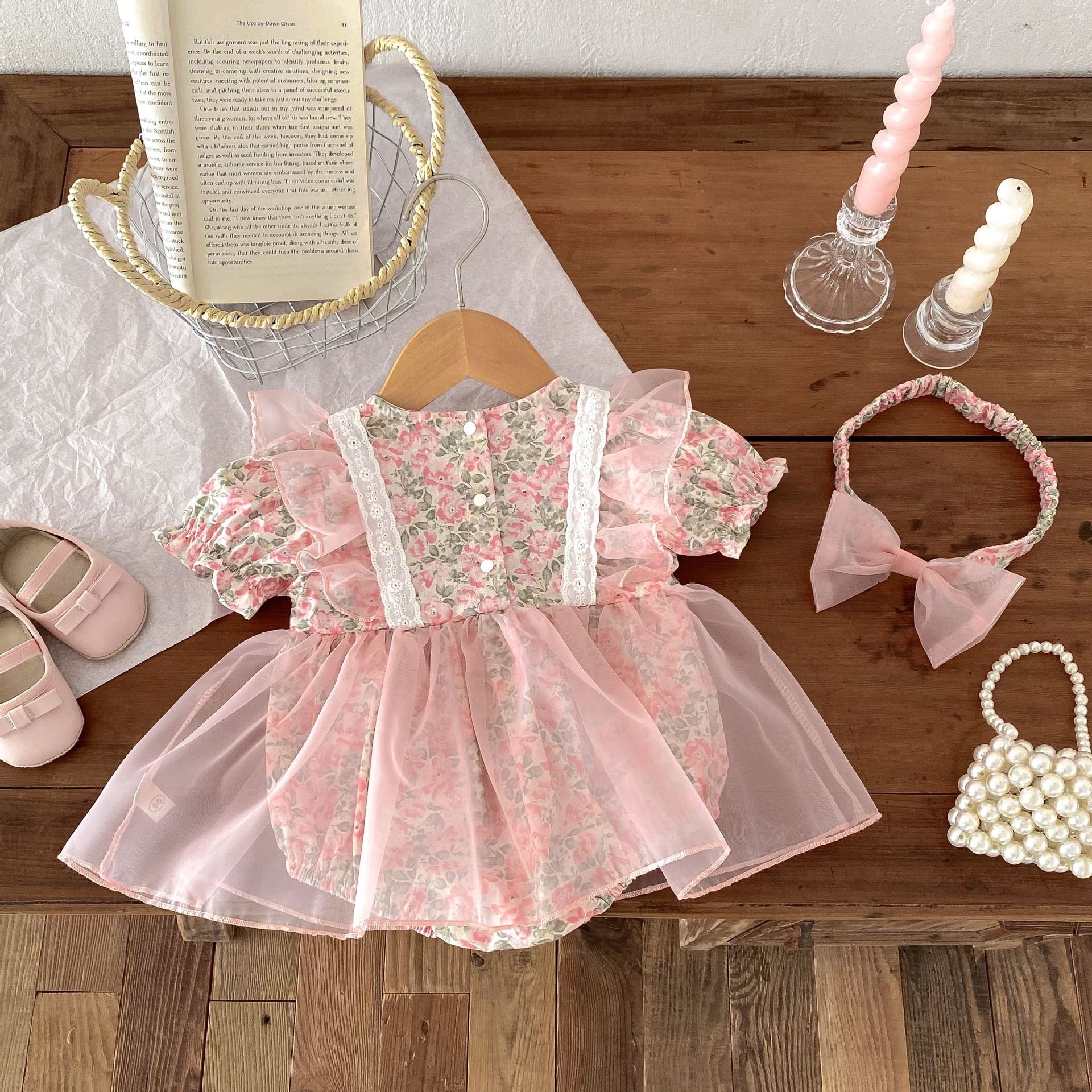 Wholesale 2024 Summer Baby Clothing Fashion Mesh Floral Long Sleeve Cotton Baby Rompers