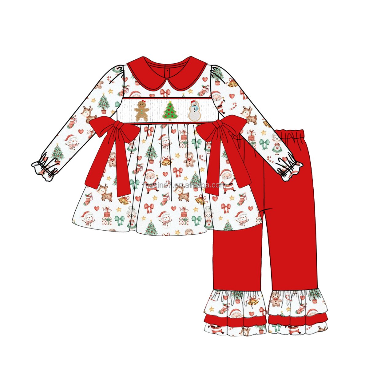 Puresun Children Clothes Boutique Gingerbread Kids Cotton Jumpsuits Christmas Baby Girls Smocked Rompers