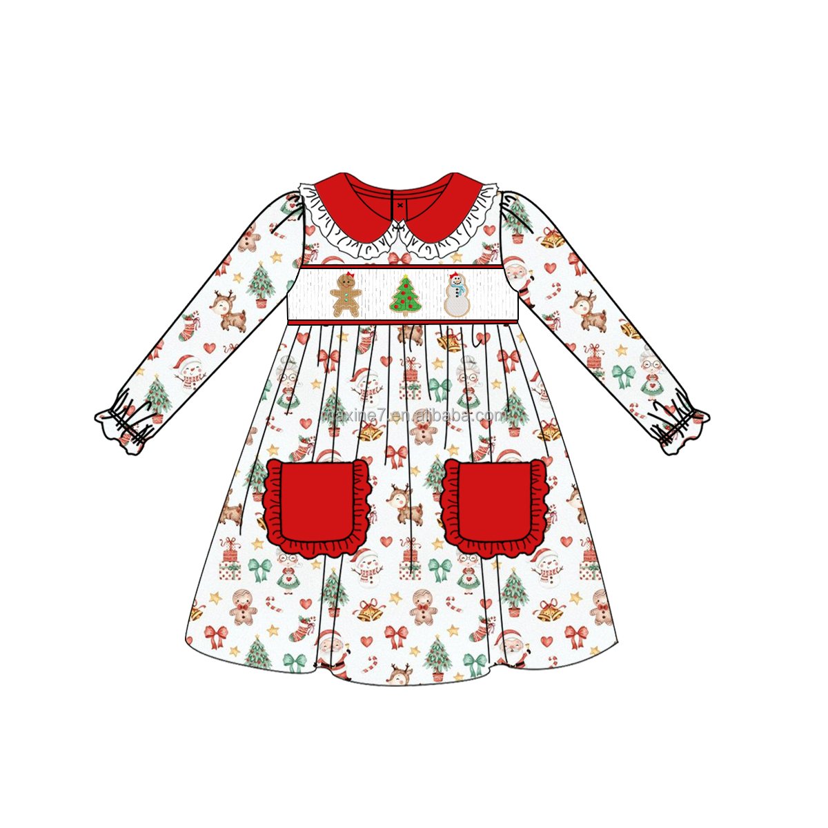Puresun Children Clothes Boutique Gingerbread Kids Cotton Jumpsuits Christmas Baby Girls Smocked Rompers