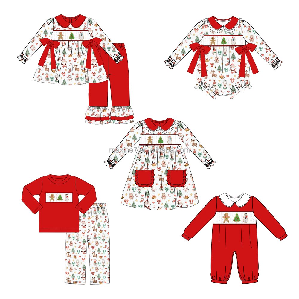 Puresun Children Clothes Boutique Gingerbread Kids Cotton Jumpsuits Christmas Baby Girls Smocked Rompers