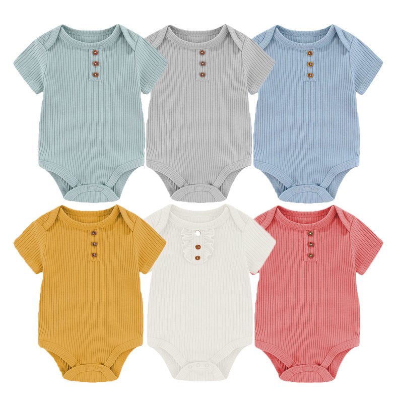 Wholesale Fashion Boy Kids Newborn Baby Ribbed Knit Onesie Snap Crotch Jumpsuit Kids Rompers