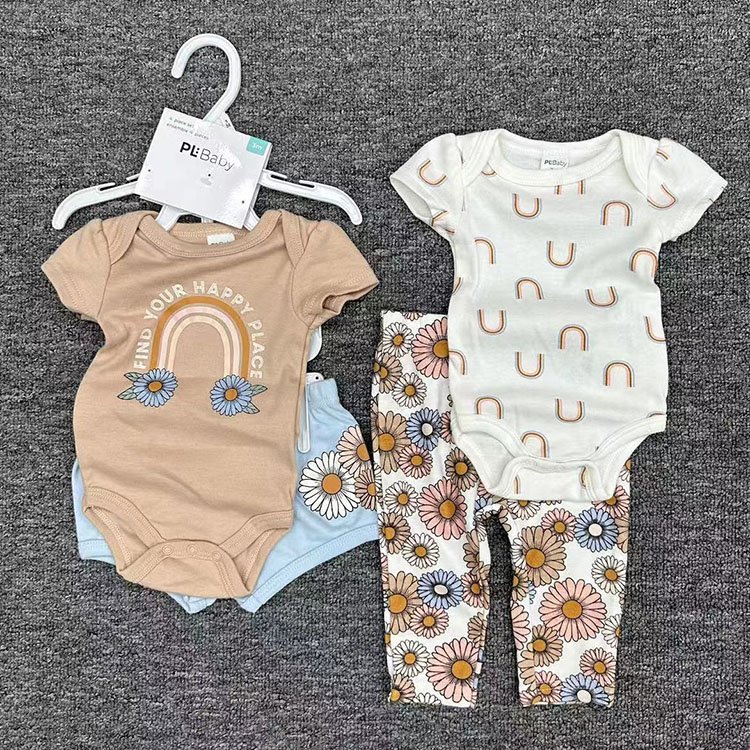 Wholesale Toddler Children Clothing 4Pcs Pack Baby Rompers Short Sleeve Cotton Newborn Bebes Boys Girls Summer Jumpsuits Onesie